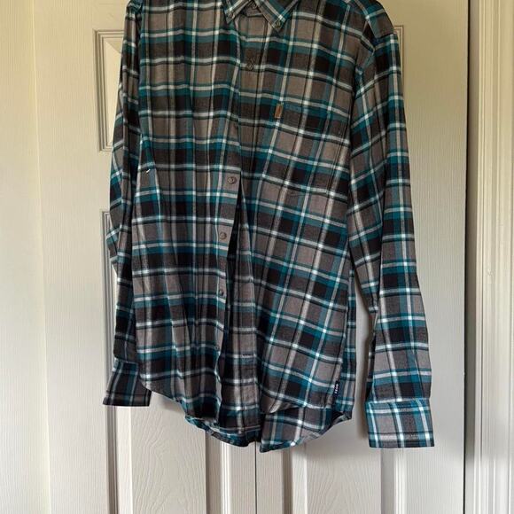 Izod blue and grey plaid Men's Size M Flannel Shirt - Picture 3 of 8